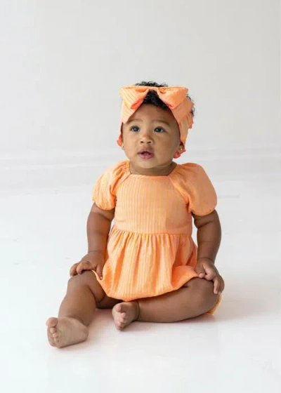 Mabel + Honey Pink Lemonade Baby Romper In Orange