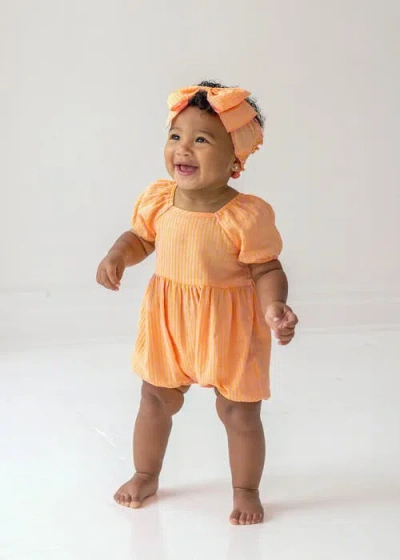 Mabel + Honey Pink Lemonade Baby Romper In Orange