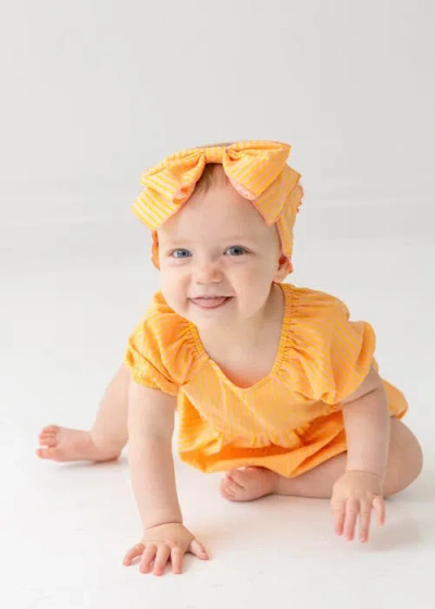 Mabel + Honey Pink Lemonade Baby Romper In Orange