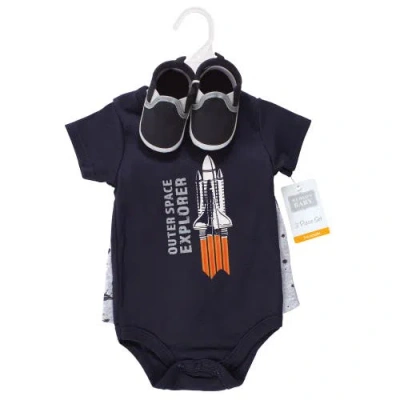 Hudson Baby Little Gent's Soft Cotton Bodysuit, Shorts & Footwear 3pk In Gray