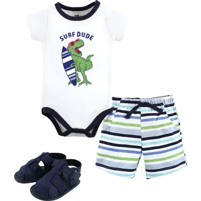 Hudson Baby Little Gent's Soft Cotton Bodysuit, Shorts & Footwear 3pk In Blue