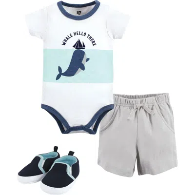 Hudson Baby Little Gent's Soft Cotton Bodysuit, Shorts & Footwear 3pk In Multi