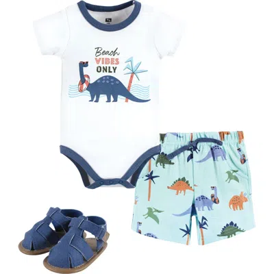 Hudson Baby Little Gent's Soft Cotton Bodysuit, Shorts & Footwear 3pk In Multi