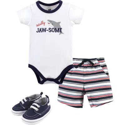 Hudson Baby Little Gent's Soft Cotton Bodysuit, Shorts & Footwear 3pk In Multi