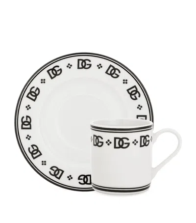 Dolce & Gabbana Casa Set Of 2 Dg Logo Coffee Cups And Saucers In Multi