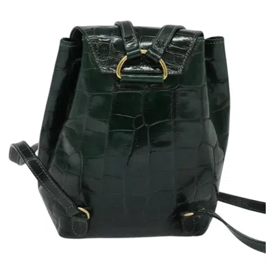 Pre-owned Bally Vintage Backpack Embossed Leather Green Leather Backpack Bag ()