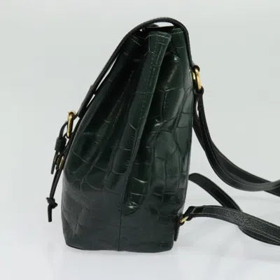 Pre-owned Bally Vintage Backpack Embossed Leather Green Leather Backpack Bag ()