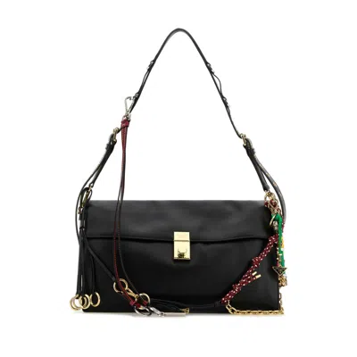 Prada Soft Sound Large Leather Shoulder Bag With Charms In Orange