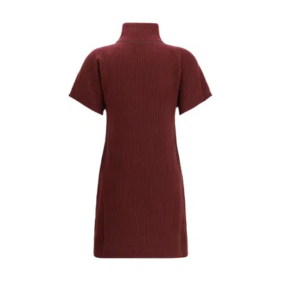 Brunello Cucinelli Women English Rib Knit Dress In Virgin Wool Cashmere And Silk In Burgundy