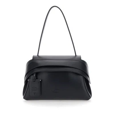 Tod's Tods Black Leather Wav Small Shoulder Bag In Black