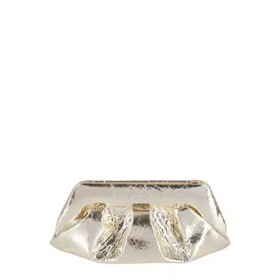 Themoirè Metallic Clutch Bag Shoulder Strap In Gold