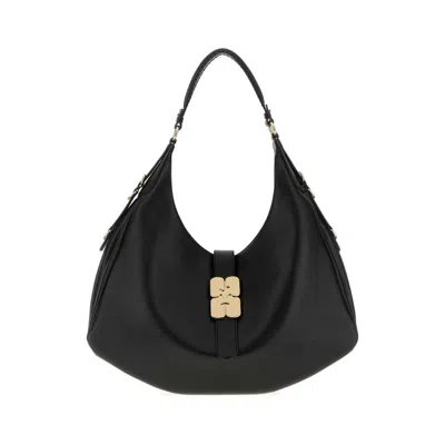 Ganni Black Leather Large Kat Shoulder Bag In Pink