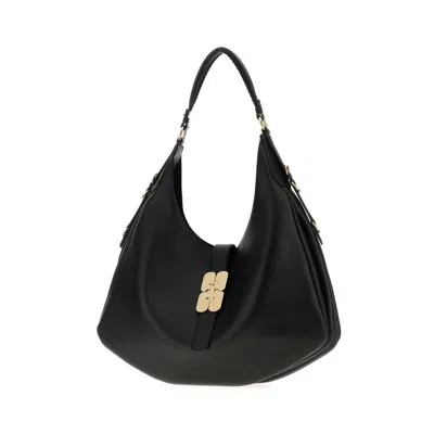 Ganni Black Leather Large Kat Shoulder Bag In Pink