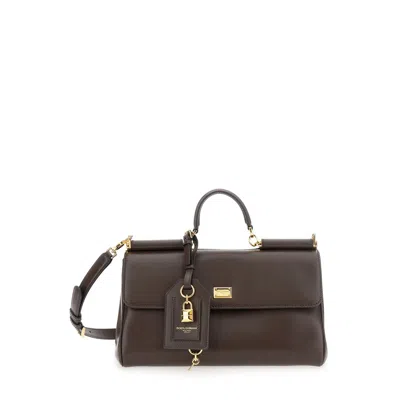 Dolce & Gabbana Brown Handbag With Key And Padlock Detail And Adjustable And Removable Shoulder Strap In Leather Wom In Brown