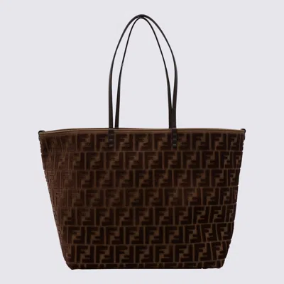 Fendi Brown Roll Large Zucca Velvet Tote In Brown