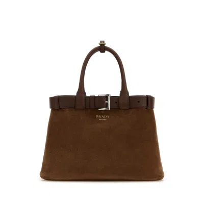 Prada Buckle Bag Medium Size Cacao Colour In Suede Women In Brown
