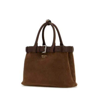 Prada Buckle Bag Medium Size Cacao Colour In Suede Women In Brown