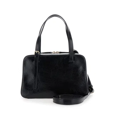 Apc A.p.c. Women 'virginie' Black Shoulder Bag With Removable Shoulder Strap And Front Logo In Leather W In Black