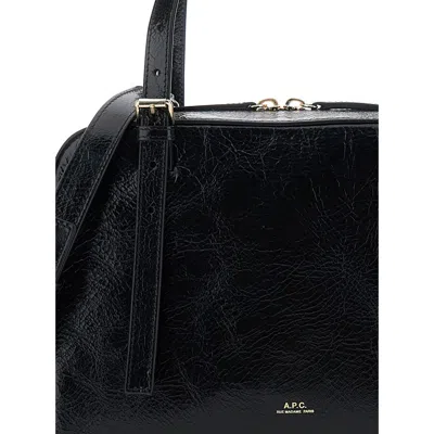 Apc A.p.c. Women 'virginie' Black Shoulder Bag With Removable Shoulder Strap And Front Logo In Leather W In Black
