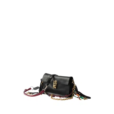 Prada Soft Sound Large Leather Shoulder Bag With Charms In Black