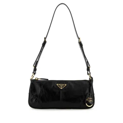 Prada Black Calf Leather Bos Taurus Shoulder Bag In Black
