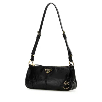 Prada Black Calf Leather Bos Taurus Shoulder Bag In Black