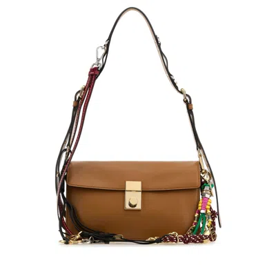 Prada Caramel Leather Small  Soft Sound Shoulder Bag In Brown