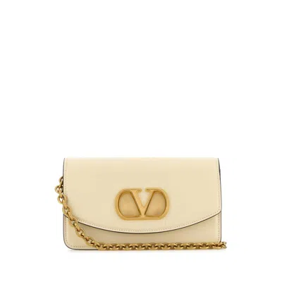 Valentino Garavani Ivory Leather Vlogo Signature Shoulder Bag In Neutral