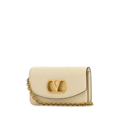 Valentino Garavani Ivory Leather Vlogo Signature Shoulder Bag In Neutral