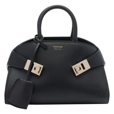 Ferragamo Medium Hug Leather Top Handle Bag In Black