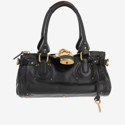 Chloé Paddington Padlock Shoulder Bag In Leather In Black
