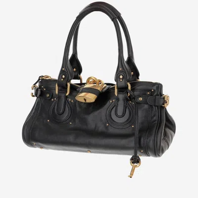 Chloé Paddington Padlock Shoulder Bag In Leather In Black