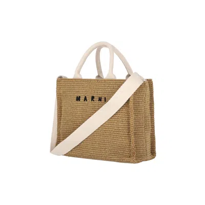 Marni Logo Small Tote Bag In Brown