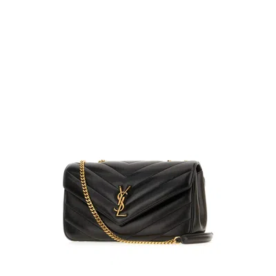 Saint Laurent Black Leather Medium Loulou Shoulder Bag In Black