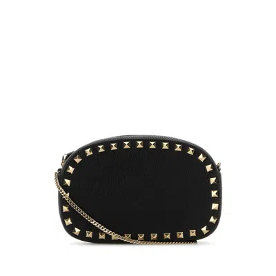 Valentino Borsa A Tracolla Rockstud In Pelle Nera Donna In Black