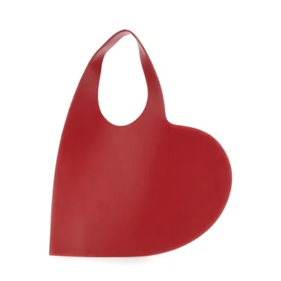 Coperni Heart-shaped Red Leather Tote With Silver Logo Print In Red