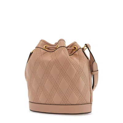 Valentino Garavani Quilted Pink Leather Bucket Crossbody Bag With Golden Details