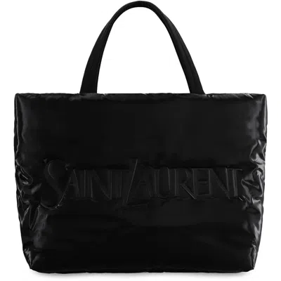 Saint Laurent Logo Debossed Large Tote Bag In Black