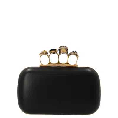 Alexander Mcqueen Skull Four Ring Embellished Clutch In Black