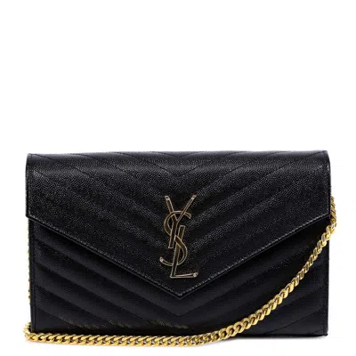 Saint Laurent Classic Cassandre Chain Wallet In Black