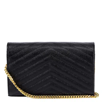 Saint Laurent Classic Cassandre Chain Wallet In Black