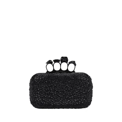 Alexander Mcqueen Mcqueen Skull Crystal Embellished Four-ring Box Clutch In Black