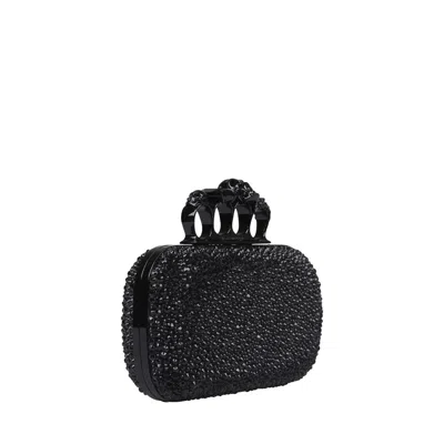 Alexander Mcqueen Mcqueen Skull Crystal Embellished Four-ring Box Clutch In Black