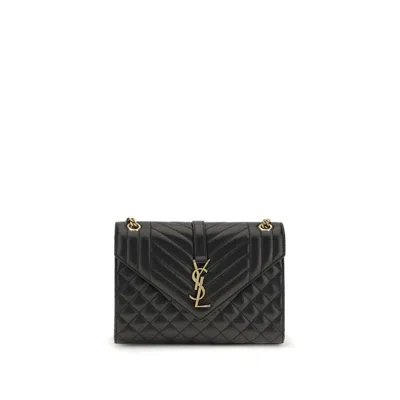 Saint Laurent Black Matelasse Lambskin Medium Envelope Bag In Black