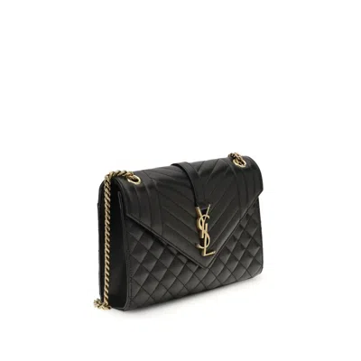 Saint Laurent Black Matelasse Lambskin Medium Envelope Bag In Black