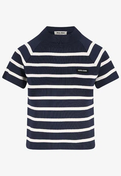 Miu Miu Striped Knit Top In Blue