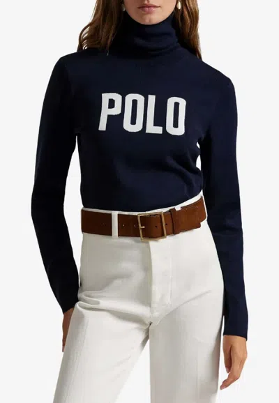 Ralph Lauren Polo Print Turtleneck Sweater In Blue