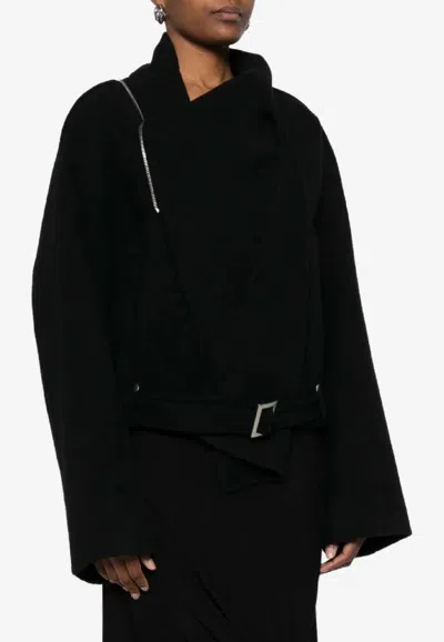 Rick Owens Scarf Flight Biker Jacket In Black