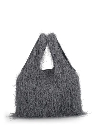 Dries Van Noten Marche Small Fringed Tote Bag In Gray