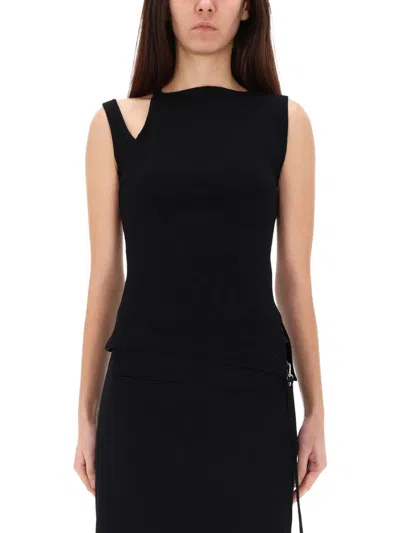 Courrèges Asymmetric Ribbed Sleeveless Top In Black